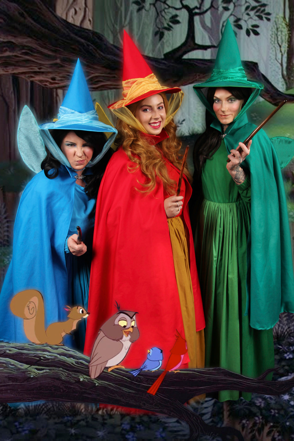 Sleeping Beauty the Three Good Fairies, Flora Fauna & Merryweather Costume Hire or Cosplay, plus Makeup and Photography. Proudly by and available at, Little Shop of Horrors Costumery 6/1 Watt Rd Mornington & Melbourne