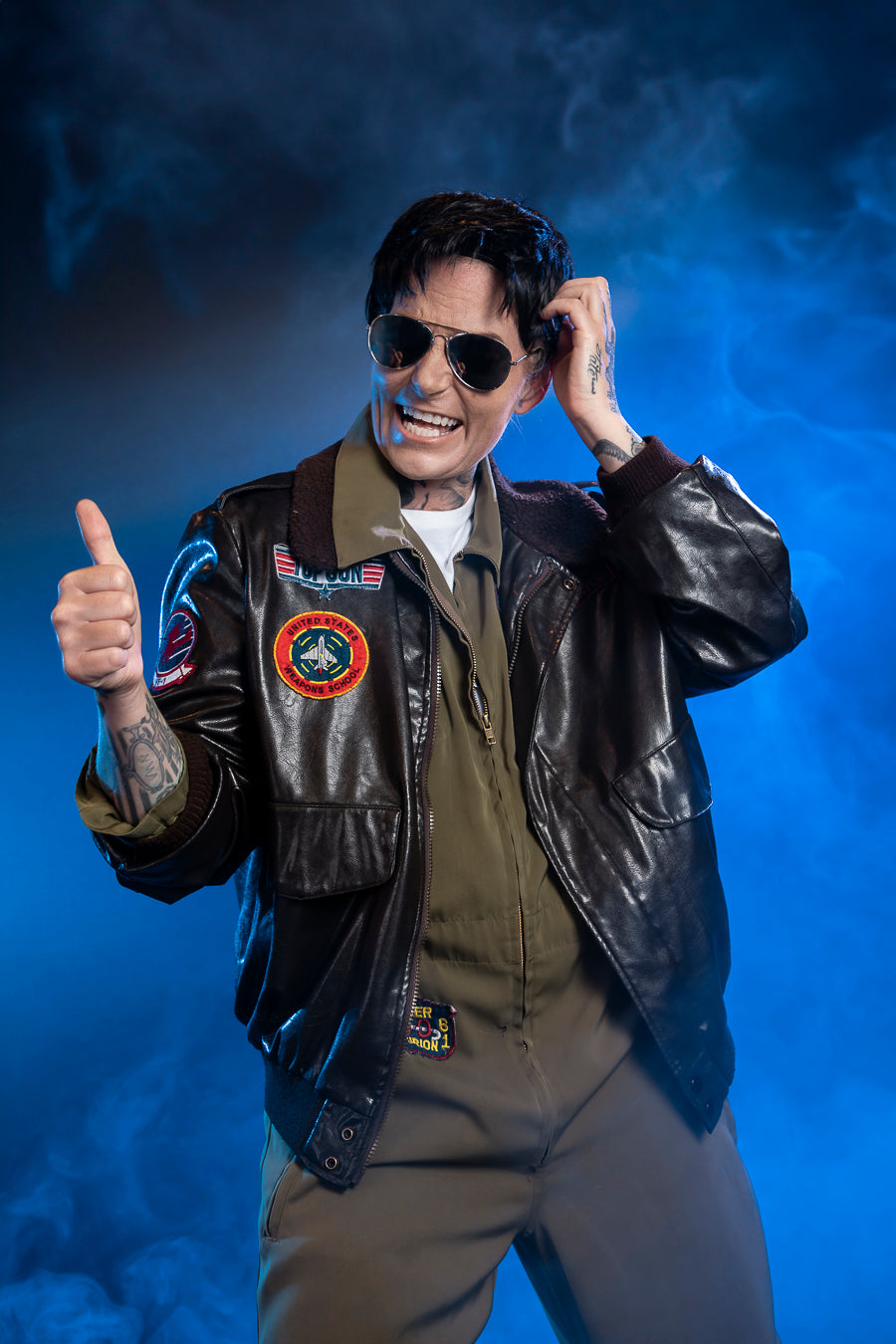 Top Gun Maverick and Goose Costume Hire or Cosplay, plus Makeup and Photography. Proudly by and available at, Little Shop of Horrors Costumery 6/1 Watt Rd Mornington & Melbourne