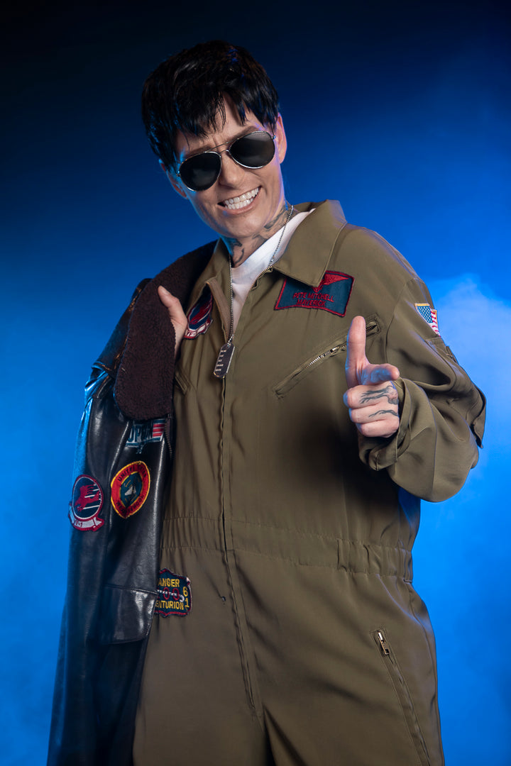 Top Gun Maverick and Goose Costume Hire or Cosplay, plus Makeup and Photography. Proudly by and available at, Little Shop of Horrors Costumery 6/1 Watt Rd Mornington & Melbourne