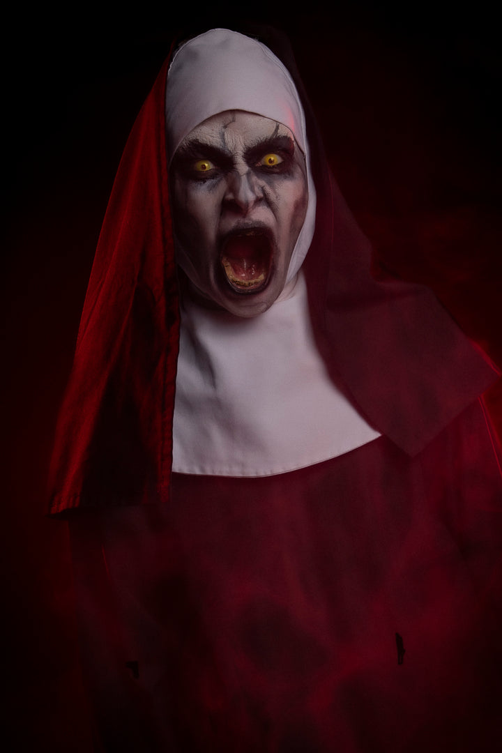 The Conjuring, The Nun Valak Halloween Costume Hire or Cosplay, plus Makeup and Photography. Proudly by and available at, Little Shop of Horrors Costumery Mornington, Frankston & Melbourne