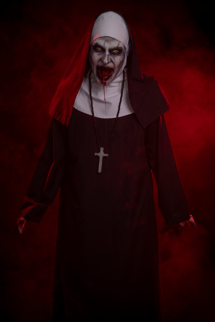 The Conjuring, The Nun Valak Halloween Costume Hire or Cosplay, plus Makeup and Photography. Proudly by and available at, Little Shop of Horrors Costumery Mornington, Frankston & Melbourne