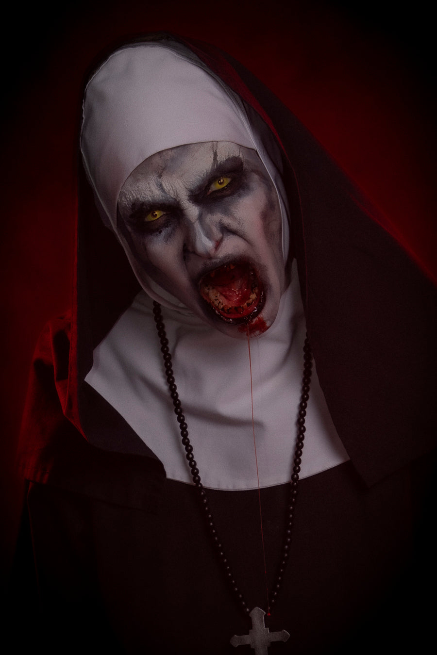 The Conjuring, The Nun Valak Halloween Costume Hire or Cosplay, plus Makeup and Photography. Proudly by and available at, Little Shop of Horrors Costumery Mornington, Frankston & Melbourne