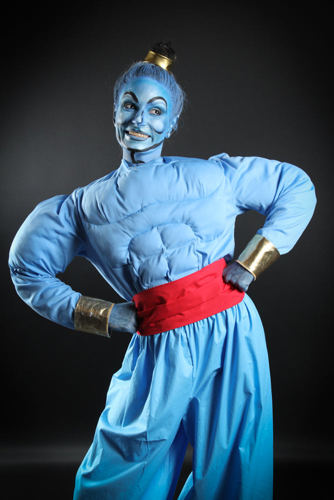 Aladdin, the Genie Costume Hire or Cosplay, plus Makeup and Photography. Proudly by and available at, Little Shop of Horrors Costumery 6/1 Watt Rd Mornington & Melbourne