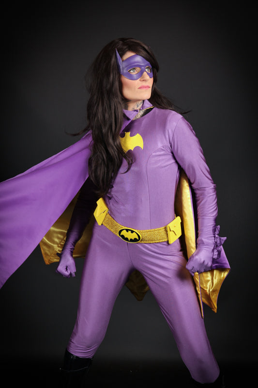 1957 Batgirl Costume Hire or Cosplay, plus Makeup and Photography. Proudly by and available at, Little Shop of Horrors Costumery Mornington & Melbourne.