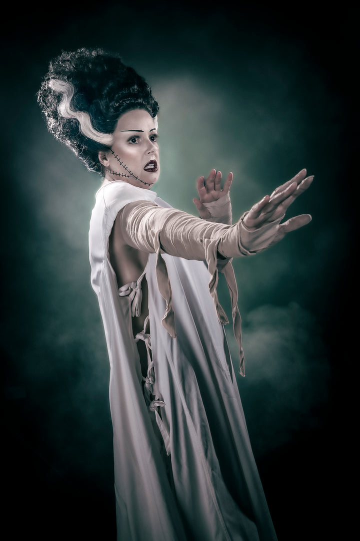 Customer Kate in her Bride of Frankenstein Movie Makeover at Little Shop of Horrors Costumery. Costume, Makeup & Wig. Mornington Frankston Melbourne. Melbourne's Most Unforgettable Costume Shop!