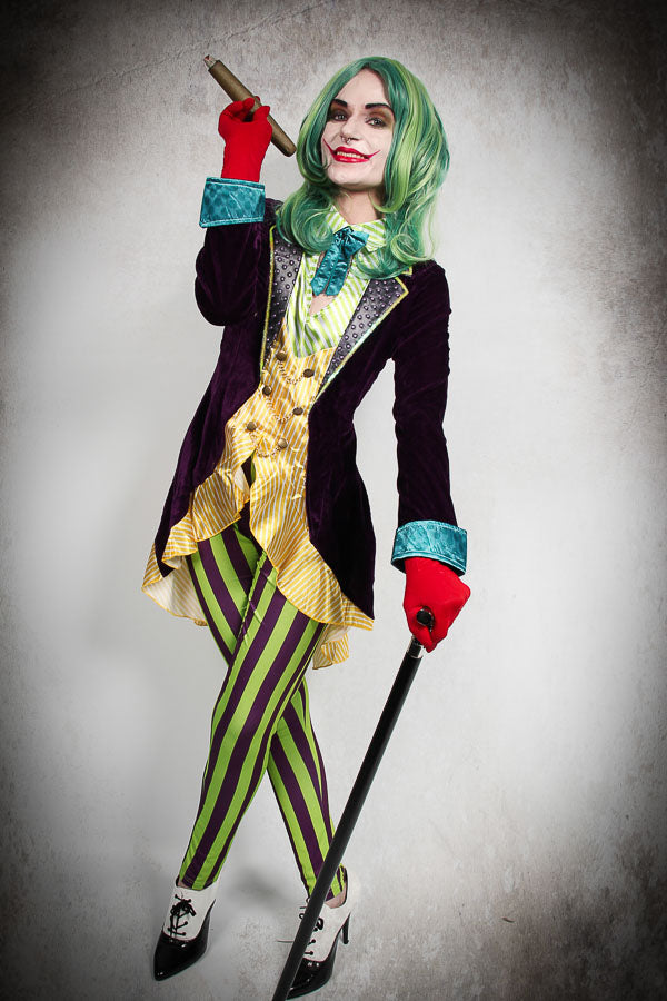 Chelsea Von Haha, ladies Joker Costume Hire, plus Makeup and Photography. Proudly by and available at, Little Shop of Horrors Costumery 6/1 Watt Rd Mornington & Melbourne.