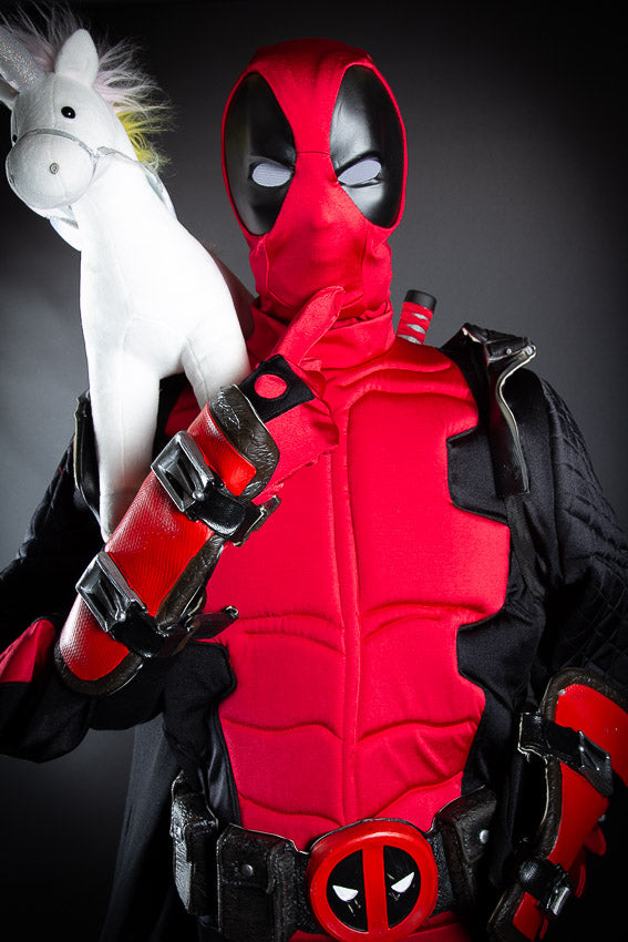 Deadpool Costume Hire or Cosplay, plus Makeup and Photography. Proudly by and available at, Little Shop of Horrors Costumery 6/1 Watt Rd Mornington & Melbourne