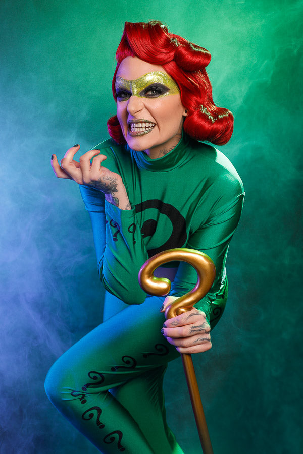 The Riddler, inspired by Batman Forever Costume Hire or Cosplay, plus Makeup and Photography. Proudly by and available at, Little Shop of Horrors Costumery 6/1 Watt Rd Mornington & Melbourne