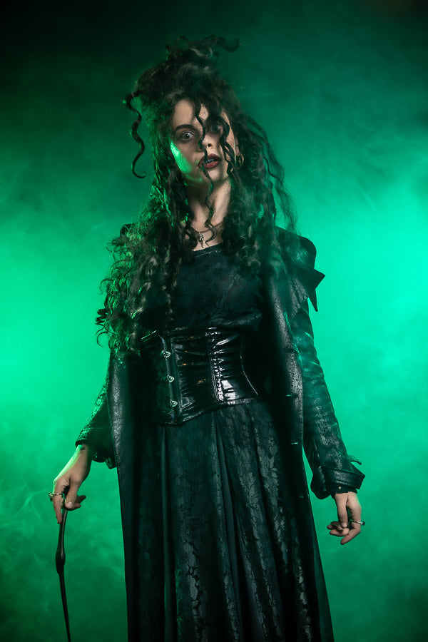Harry Potter Bellatrix Lestrange Costume Hire or Cosplay, plus Makeup and Photography. Proudly by and available at, Little Shop of Horrors Costumery 6/1 Watt Rd Mornington & Melbourne