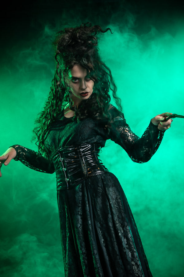 Harry Potter Bellatrix Lestrange Costume Hire or Cosplay, plus Makeup and Photography. Proudly by and available at, Little Shop of Horrors Costumery 6/1 Watt Rd Mornington & Melbourne