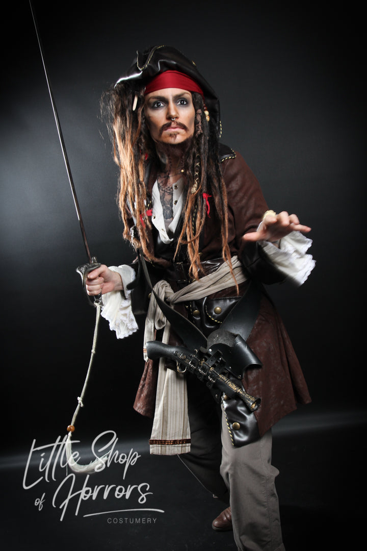 Pirates of the Caribbean Jack Sparrow Costume Hire or Cosplay, plus Makeup and Photography. Proudly by and available at, Little Shop of Horrors Costumery 6/1 Watt Rd Mornington & Melbourne www.littleshopofhorrors.com.au