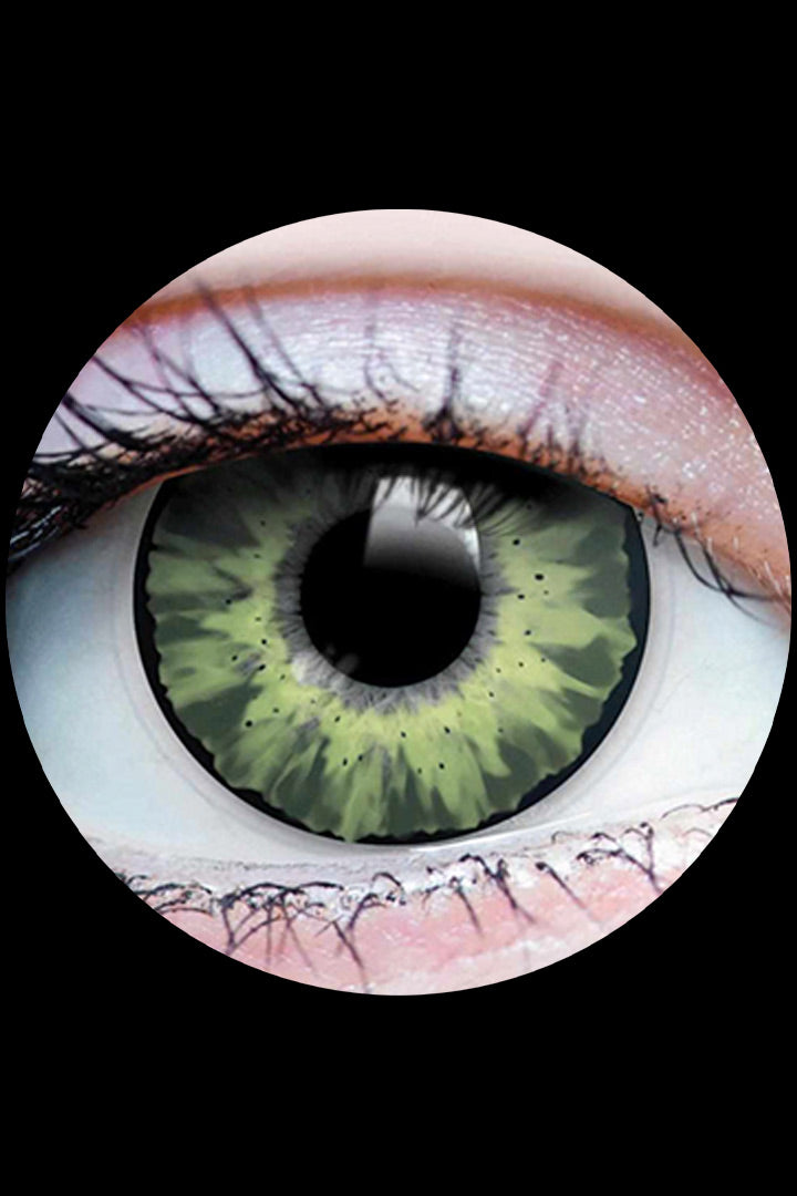 PRIMAL Jade Green contact lenses, soft natural green beauty lenses available at Little Shop of Horrors Mornington Melbourne.