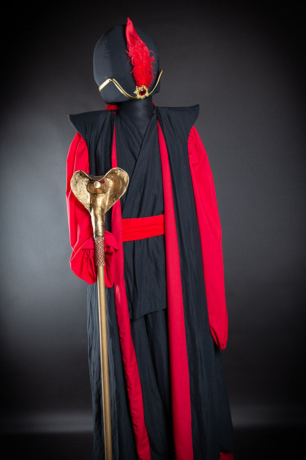 Evil Sorcerer Jafar, Disney Villain from Aladdin Costume Hire or Cosplay, plus Makeup and Photography. Proudly by and available at, Little Shop of Horrors Costumery 6/1 Watt Rd Mornington & Melbourne