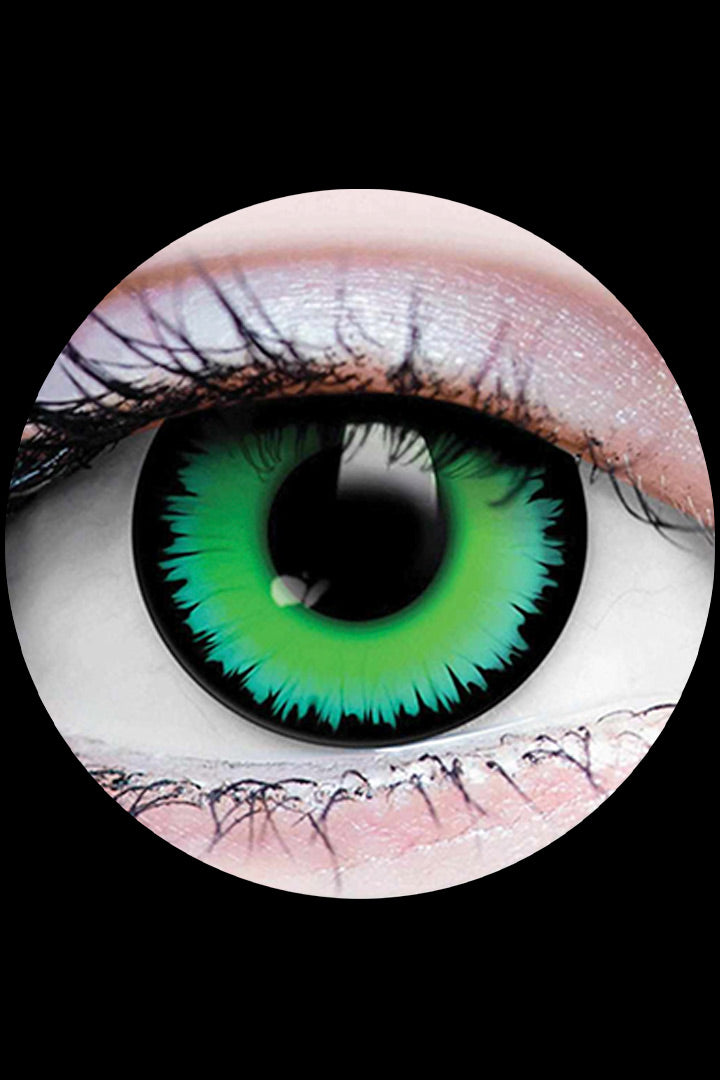 PRIMAL Maleficent contact lenses, green Halloween FX eyes available at Little Shop of Horrors Mornington Melbourne.