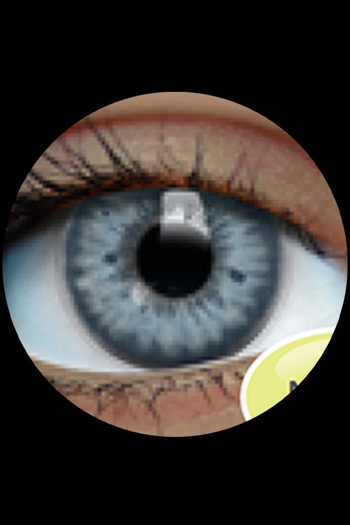 PRIMAL Mediterranean Blue contact lenses, soft natural blue beauty lenses available at Little Shop of Horrors Mornington Melbourne.