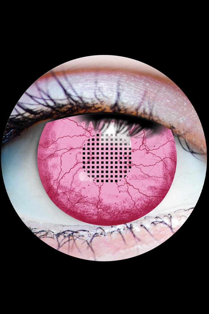 PRIMAL® Orphan Contact Lenses – pale pink mesh horror cosplay contacts with crimson vein effect
