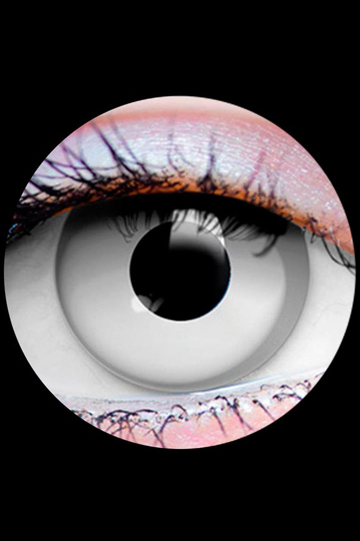 PRIMAL® Poltergeist Contact Lenses – opaque white zombie and possession cosplay contacts