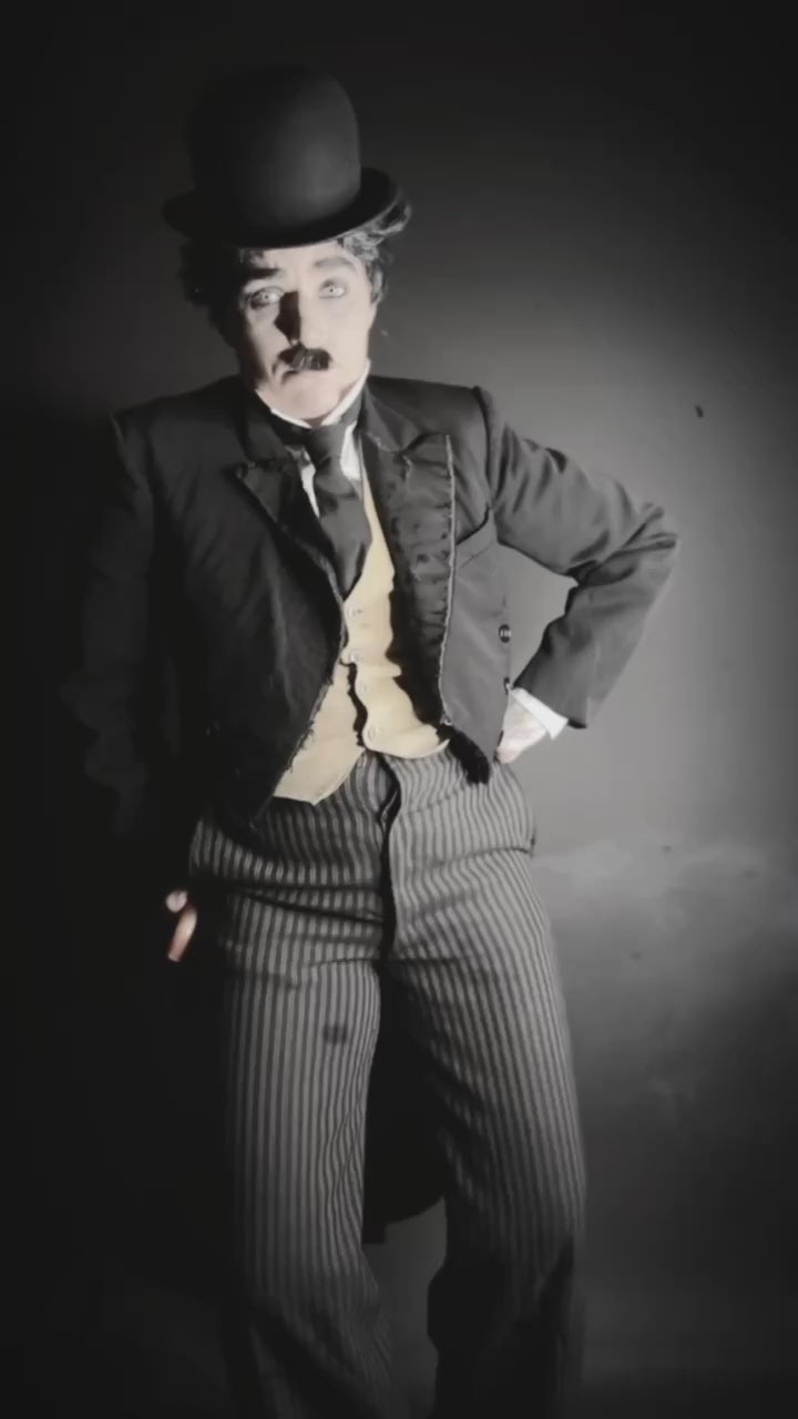 Charlie Chaplin Costume Hire or Cosplay, plus Makeup and Photography. Proudly by and available at, Little Shop of Horrors Costumery 6/1 Watt Rd Mornington & Melbourne
