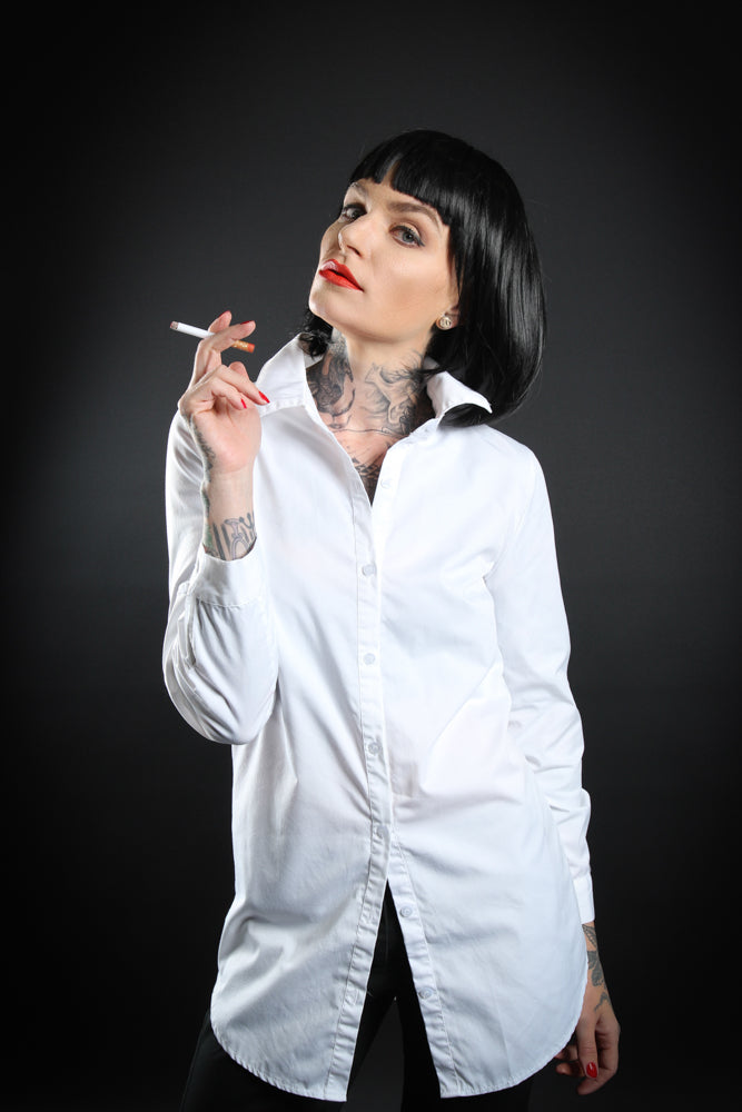 Mia Wallace From Quentin Tarantino's epic masterpiece, Pulp Fiction. Costume Hire or Cosplay, plus Makeup and Photography. Proudly by and available at, Little Shop of Horrors Costumery Mornington & Melbourne.