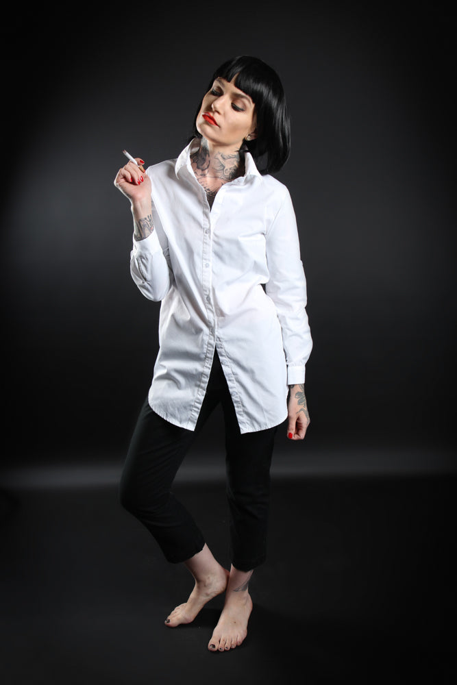 Mia Wallace From Quentin Tarantino's epic masterpiece, Pulp Fiction. Costume Hire or Cosplay, plus Makeup and Photography. Proudly by and available at, Little Shop of Horrors Costumery Mornington & Melbourne.