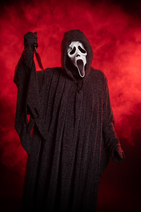Scream Ghostface Halloween Costume Hire or Cosplay, plus Makeup and Photography. Proudly by and available at, Little Shop of Horrors Costumery 6/1 Watt Rd Mornington & Melbourne