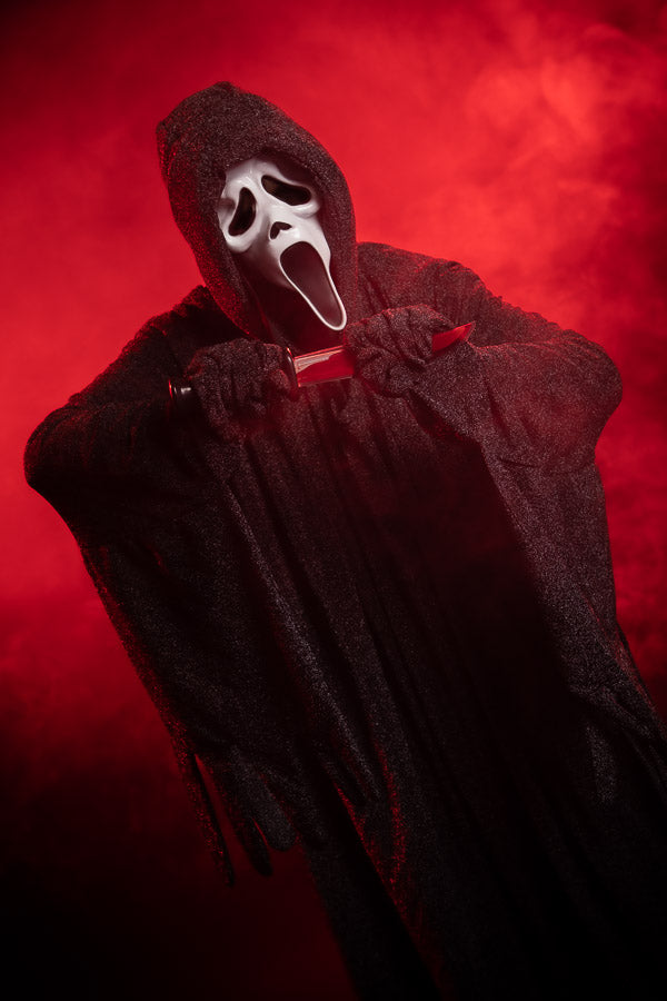 Scream Ghostface Halloween Costume Hire or Cosplay, plus Makeup and Photography. Proudly by and available at, Little Shop of Horrors Costumery 6/1 Watt Rd Mornington & Melbourne