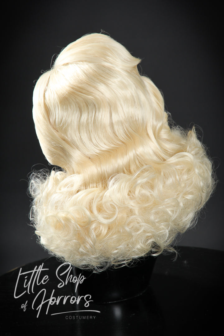 Introducing our beautiful "Stormy Weather" styled lace front wig, an n exquisite 1930s vintage set, featuring a beautiful marcel wave at the front delicately finished with fluffy curls. Available to order at Little Shop of Horrors Costumery & Pop Culture Emporium, Melbourne's Wig Styling Specialists. 6/1 Watt Rd Mornington.