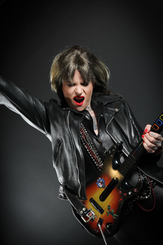 Suzi Quatro 1970s Rockstar Costume Hire or Cosplay, plus Makeup and Photography. Proudly by and available at, Little Shop of Horrors Costumery Mornington, Frankston & Melbourne