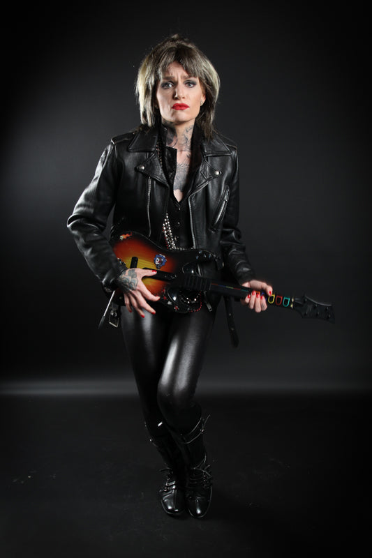 Suzi Quatro 1970s Rockstar Costume Hire or Cosplay, plus Makeup and Photography. Proudly by and available at, Little Shop of Horrors Costumery Mornington, Frankston & Melbourne