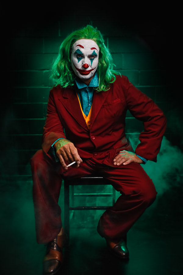 The Joker, inspired by Joaquin Phoenix's stunning portrayal. Costume Hire or Cosplay, plus Makeup and Photography. Proudly by and available at, Little Shop of Horrors Costumery Mornington & Melbourne.