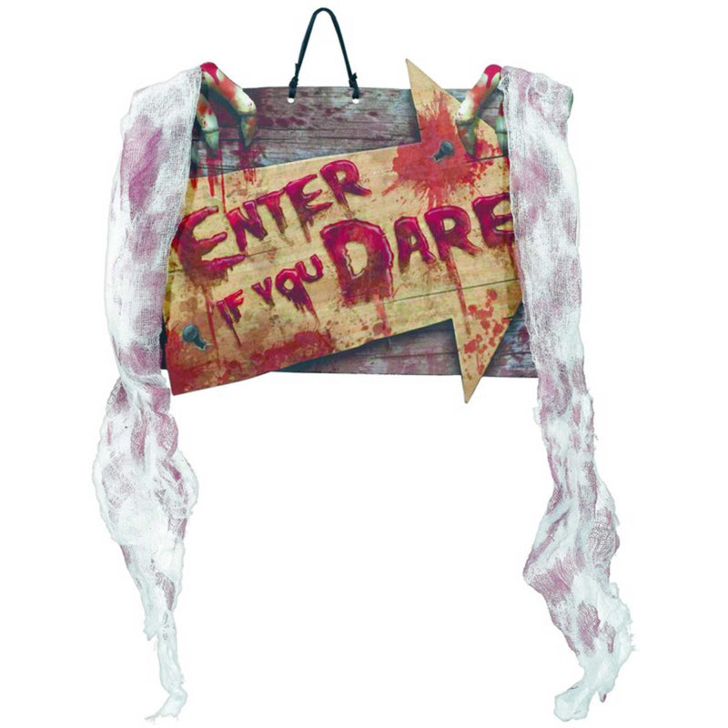 Enter If You Dare MDF Hanging Sign with Gauze & Ribbon - Little Shop of Horrors