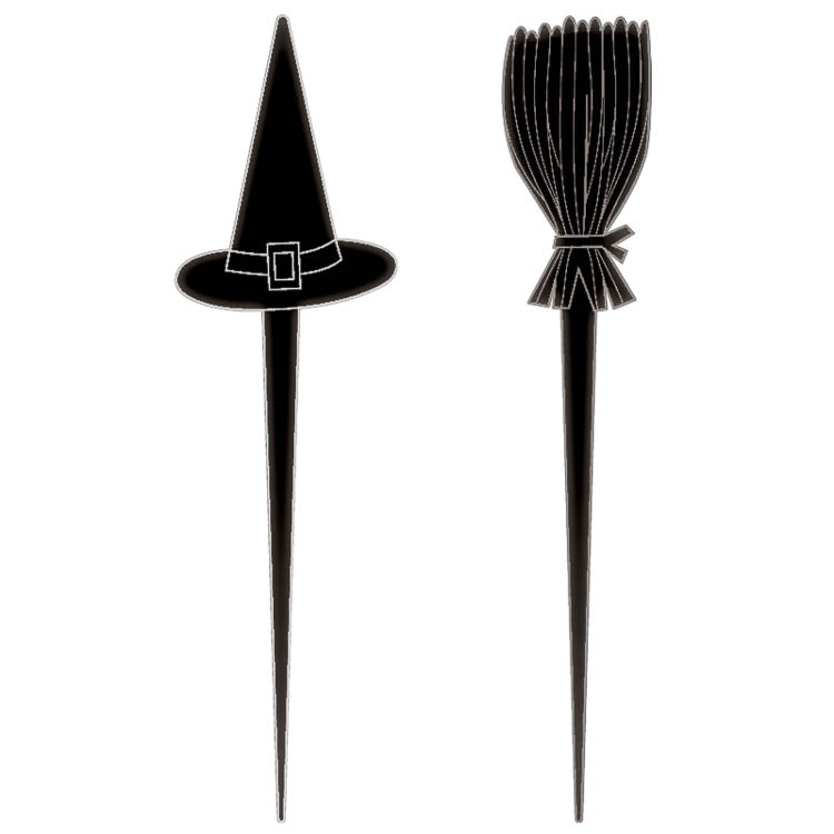 Halloween Classic Black & White Witch Hats & Brooms Picks - Little Shop of Horrors