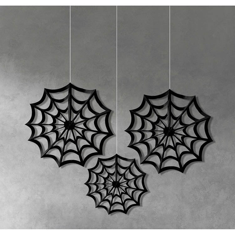 Halloween Classic Black & White Spiderweb Paper Fan Decorations - Little Shop of Horrors
