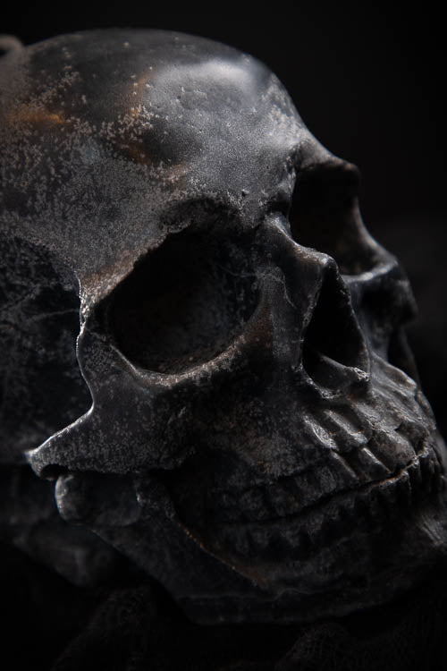 Human Skull Candle: Black "Sage & Driftwood" - Little Shop of Horrors