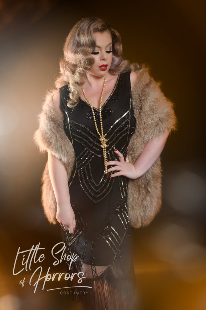 1920s Flapper Dress or Great Gatsby Costume Hire or Cosplay, plus Makeup and Photography. Proudly by and available at, Little Shop of Horrors Costumery Mornington & Melbourne.