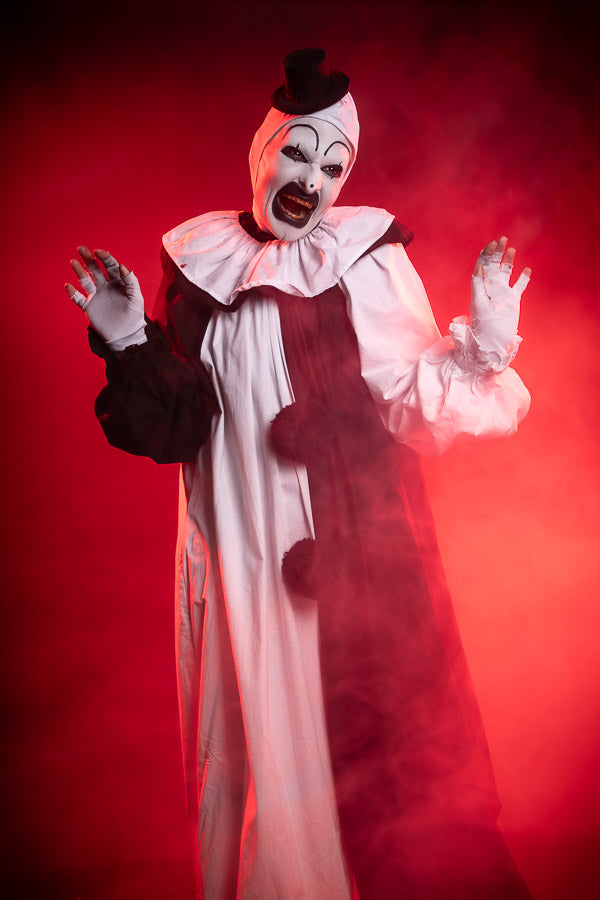 Art the Clown, inspired by the cult classic Terrifier. Costume Hire or Cosplay, plus Makeup and Photography. Proudly by and available at, Little Shop of Horrors Costumery Mornington & Melbourne.