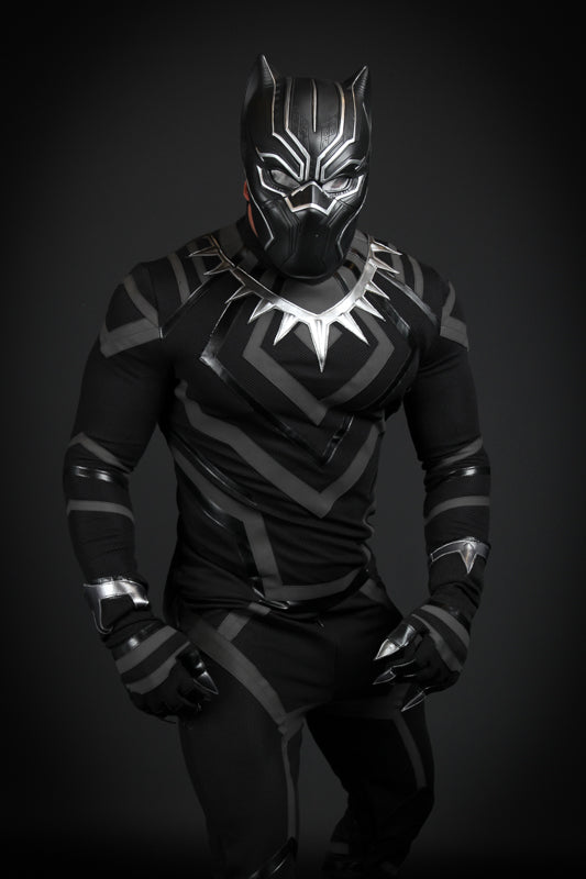Black Panther from the Avengers Costume Hire or Cosplay, plus Makeup and Photography. Proudly by and available at, Little Shop of Horrors Costumery 6/1 Watt Rd Mornington & Melbourne