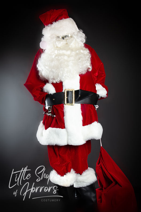 Santa Suit Costume Hire. Proudly by and available at, Little Shop of Horrors Costumery 6/1 Watt Rd Mornington & Melbourne