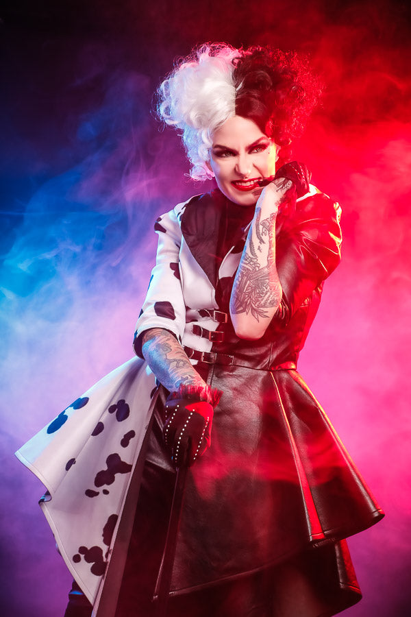 Cruella De Vil 101 Dalmatians Costume Hire or Cosplay, plus Makeup and Photography. Proudly by and available at, Little Shop of Horrors Costumery 6/1 Watt Rd Mornington & Melbourne