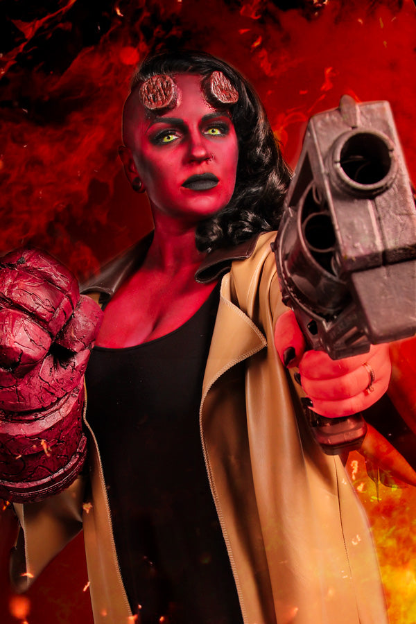 Hellboy Costume Hire or Cosplay, plus Makeup and Photography. Proudly by and available at, Little Shop of Horrors Costumery 6/1 Watt Rd Mornington & Melbourne