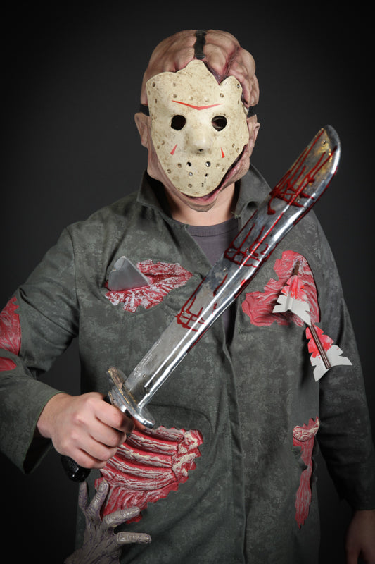 Friday the 13th Jason Voorhees Halloween Costume Hire or Cosplay, plus Makeup and Photography. Proudly by and available at, Little Shop of Horrors Costumery 6/1 Watt Rd Mornington & Melbourne www.littleshopofhorrors.com.au