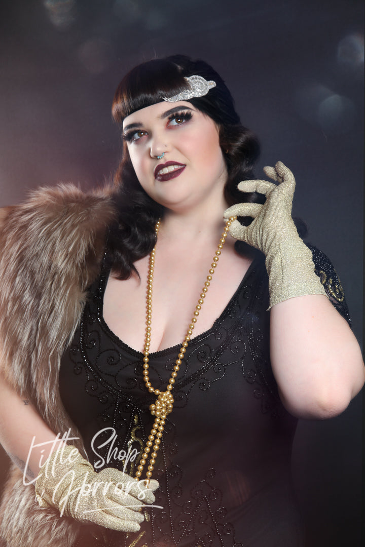 Glamorous Great Gatsby 1920s Flapper Costume Hire or Cosplay, plus Makeup and Photography. Proudly by and available at, Little Shop of Horrors Costumery 6/1 Watt Rd Mornington & Melbourne www.littleshopofhorrors.com.au