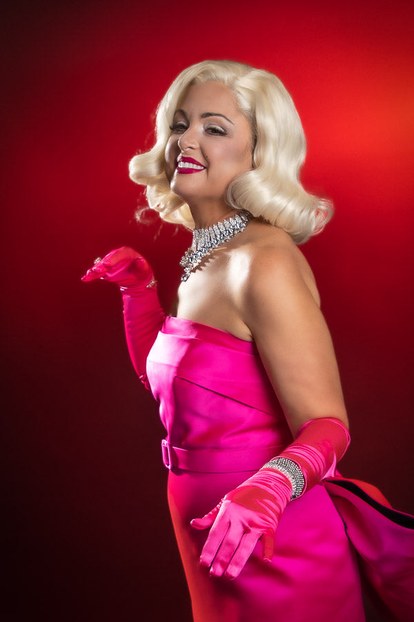 Marilyn Monroe Diamonds Are a Girl's Best Friend Costume Hire or Cosplay, plus Makeup and Photography. Proudly by and available at, Little Shop of Horrors Costumery 6/1 Watt Rd Mornington & Melbourne