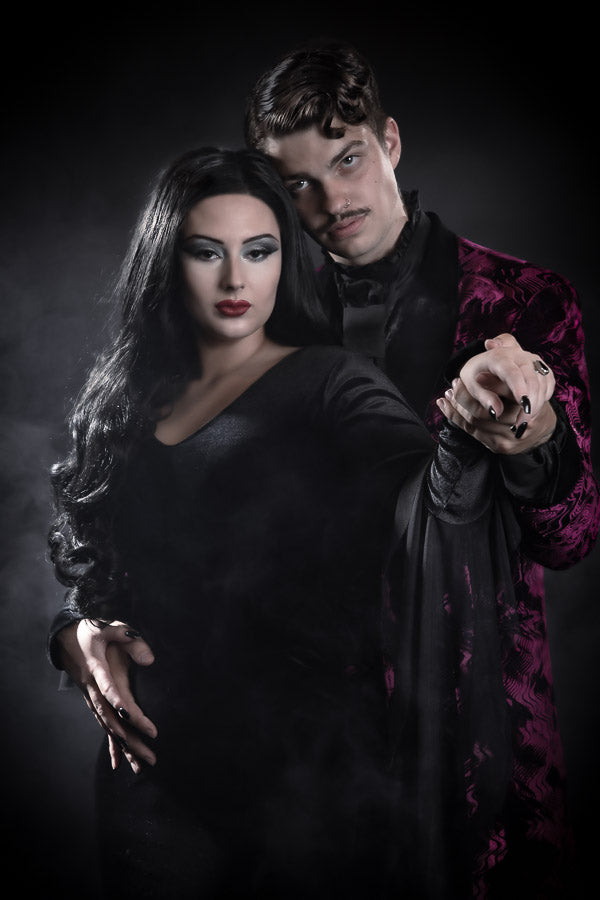 Morticia Addams, The Addams Family & Wednesday, Halloween Costume Hire or Cosplay, plus Makeup and Photography. Proudly by and available at, Little Shop of Horrors Costumery 6/1 Watt Rd Mornington & Melbourne