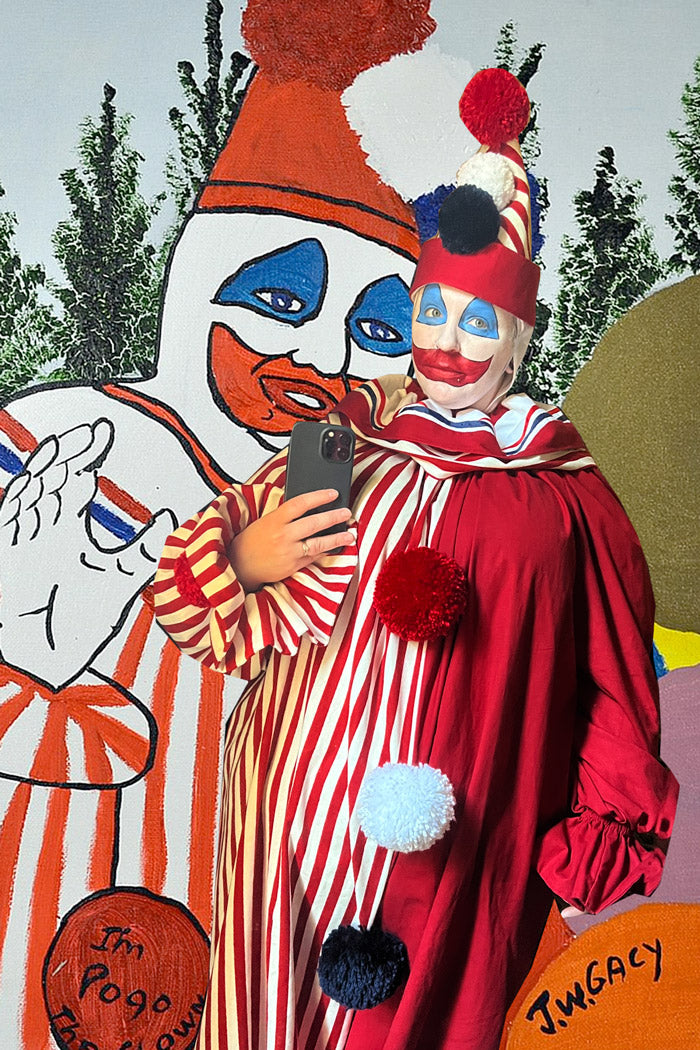Serial Killer John Wayne Gacy, Pogo the Clown Costume Hire or Cosplay, plus Makeup and Photography. Proudly by and available at, Little Shop of Horrors Costumery 6/1 Watt Rd Mornington & Melbourne