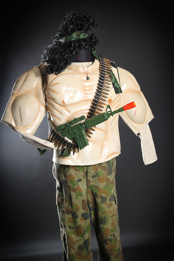 Rambo Costume Hire or Cosplay, plus Makeup and Photography. Proudly by and available at, Little Shop of Horrors Costumery 6/1 Watt Rd Mornington & Melbourne