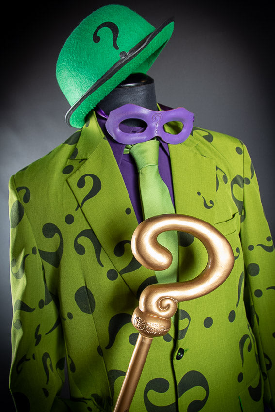 The Riddler, Batman Villain Costume Hire or Cosplay, plus Makeup and Photography. Proudly by and available at, Little Shop of Horrors Costumery 6/1 Watt Rd Mornington & Melbourne