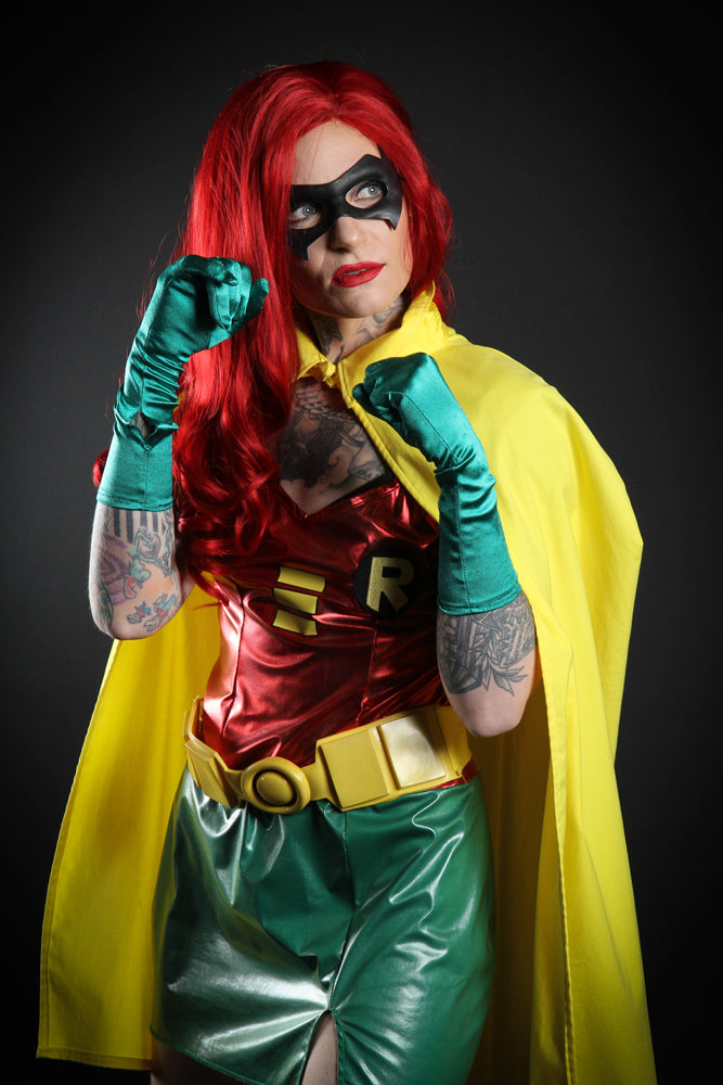 Batman's sidekick Robin Costume Hire or Cosplay, plus Makeup and Photography. Proudly by and available at, Little Shop of Horrors Costumery 6/1 Watt Rd Mornington & Melbourne