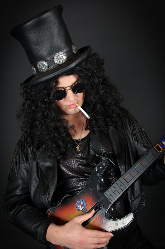 Guns n Roses Slash 1980s Rockstar Costume Hire or Cosplay, plus Makeup and Photography. Proudly by and available at, Little Shop of Horrors Costumery 6/1 Watt Rd Mornington & Melbourne