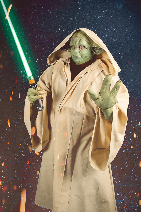 Star Wars Yoda Costume Hire or Cosplay, plus Makeup and Photography. Proudly by and available at, Little Shop of Horrors Costumery Mornington, Frankston & Melbourne
